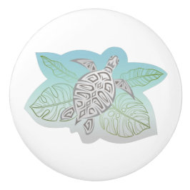 Pomo De Cerámica Hojas tropicales de tortuga gris