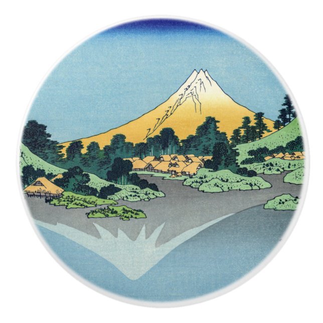 Pomo De Cerámica Hokusai - El Monte Fuji reflexiona en el lago Kawa (Anverso)
