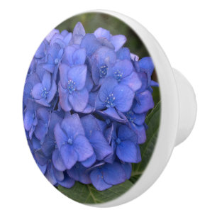 Pomo De Cerámica Hortensia Azul Laurel Floral