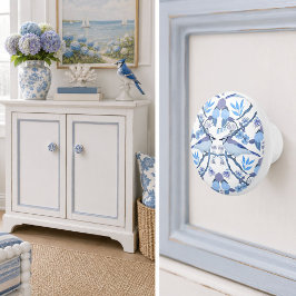 Pomo De Cerámica Hortensia Blue Jay Decoración Botánica