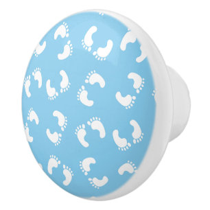 Pomo De Cerámica Huellas de Bebé, Pie de Bebés, Huellas, Azul, Niño