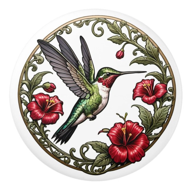 Pomo De Cerámica Hummingbird de estilo Art Nouveau (Anverso)