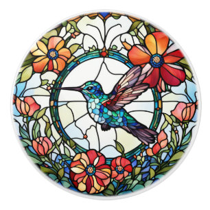 Pomo De Cerámica Hummingbird Faux Seted Glass Bird