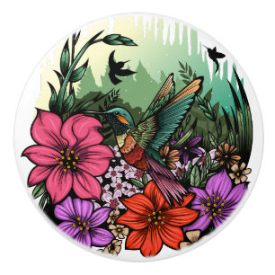 Pomo De Cerámica Hummingbird Garden