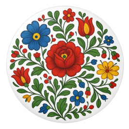 Pomo De Cerámica Hungarian Kalocsa Floral Folk Art Ceramic Knob