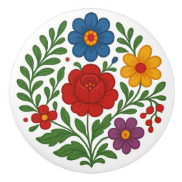 Pomo De Cerámica Hungarian Kalocsa Floral Folk Art Ceramic Knob