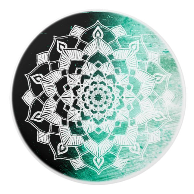Pomo De Cerámica Hunter Green Mandala (Anverso)