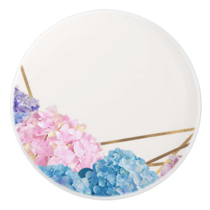 Pomo De Cerámica Hydrangea y dorado elegante floral chic primavera
