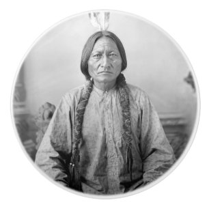 Pomo De Cerámica Icono Americano Nativo: Líder Lakota Toro Sentado