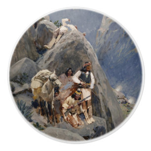 Pomo De Cerámica Iconos de los nativos americanos: Guerreros Apache