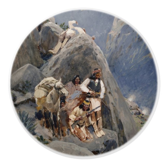 Pomo De Cerámica Iconos de los nativos americanos: Guerreros Apache (Anverso)