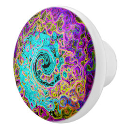 Pomo De Cerámica Icy Aqua Blue Groovy Abstract Retro Liquid Swirl