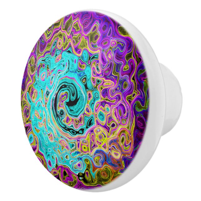 Pomo De Cerámica Icy Aqua Blue Groovy Abstract Retro Liquid Swirl (Derecha)