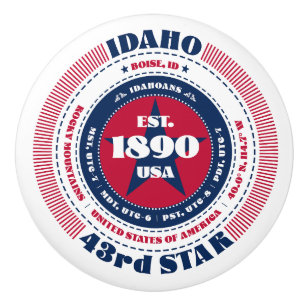Pomo De Cerámica Idaho Tipografía Azul Blanco Rojo del Estado de lo
