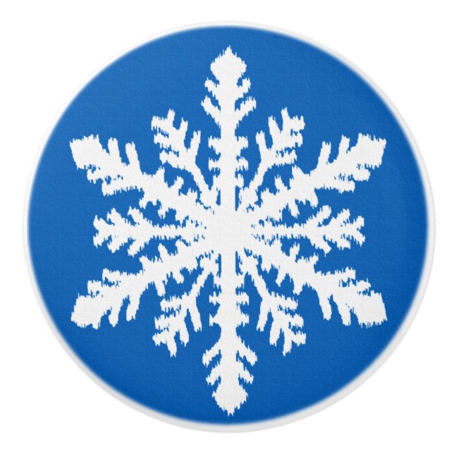 Pomo De Cerámica Ikat Snowflakes - Azul y blanco cobalto (Anverso)