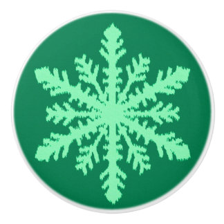 Pomo De Cerámica Ikat Snowflakes - Pino y verde menta