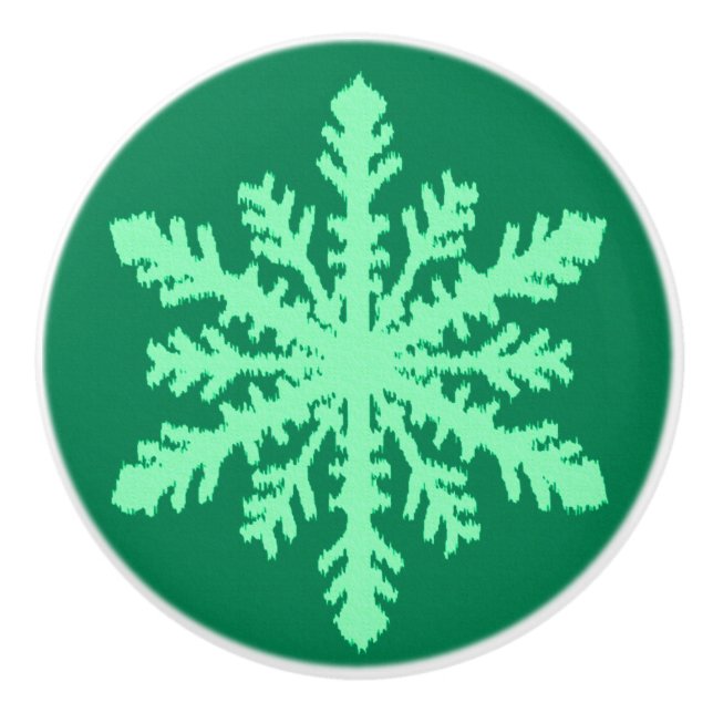 Pomo De Cerámica Ikat Snowflakes - Pino y verde menta (Anverso)