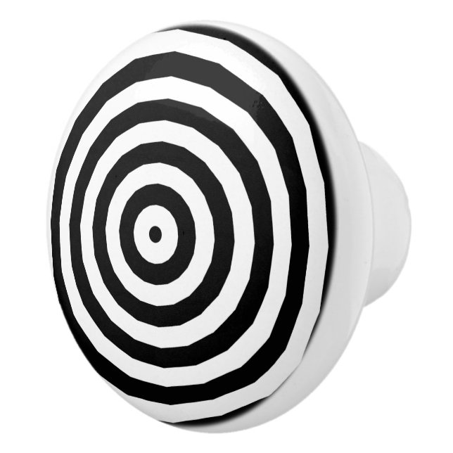 Pomo De Cerámica Ilusión óptica de círculos concéntricos en blanco  (Derecha)