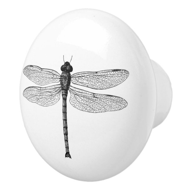 Pomo De Cerámica Ilustracion blanco y negro de la libélula del (Derecha)