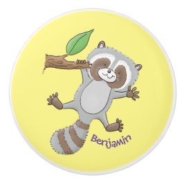 Pomo De Cerámica Ilustracion de bebé de raccoon feliz lindo