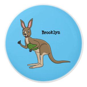Pomo De Cerámica Ilustracion de canguro australiano bastante feliz