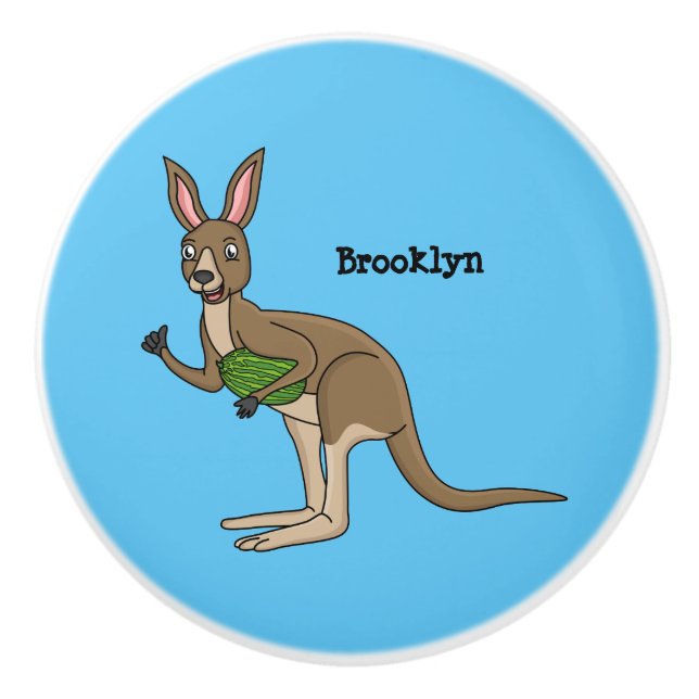 Pomo De Cerámica Ilustracion de canguro australiano bastante feliz (Anverso)