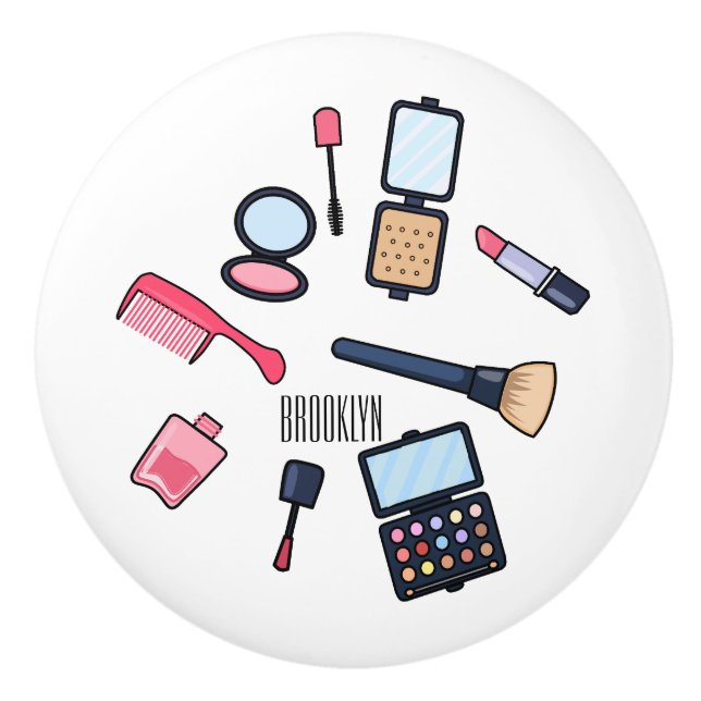 Pomo De Cerámica Ilustracion de cosméticos/personalizados de maquil (Anverso)