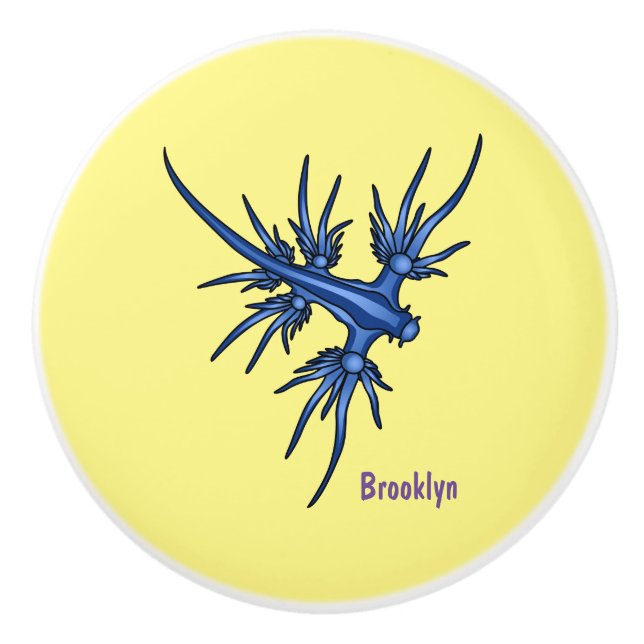 Pomo De Cerámica Ilustracion de dragón azul (Anverso)