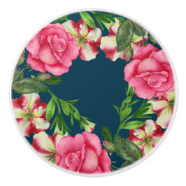 Pomo De Cerámica Ilustracion de guirnalda floral rosa de color de a