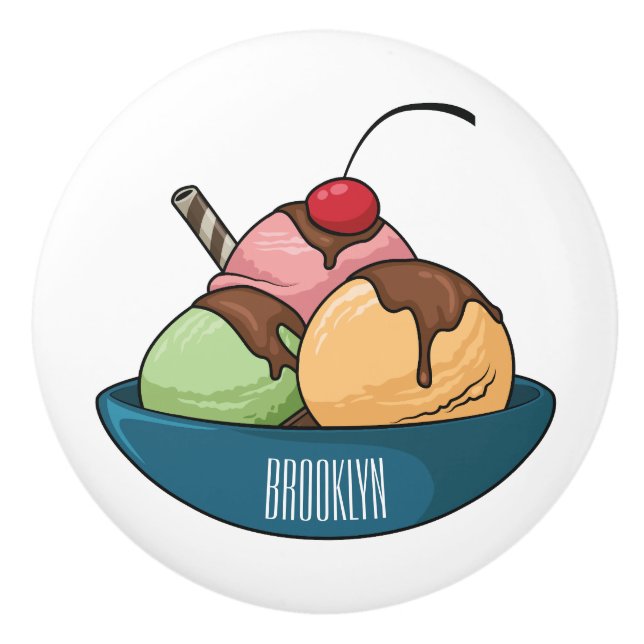 Pomo De Cerámica Ilustracion de helado personalizado (Anverso)