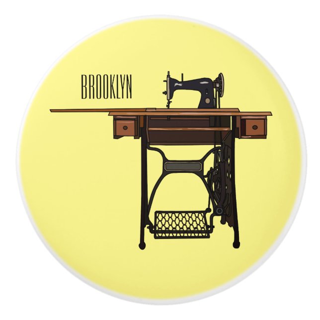 Pomo De Cerámica Ilustracion de máquina de coser personalizado (Anverso)