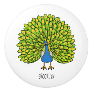 Pomo De Cerámica Ilustracion de pájaro pavo real