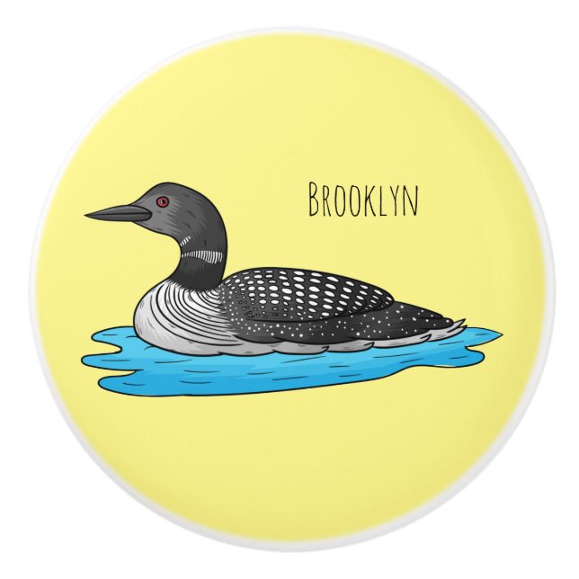Pomo De Cerámica Ilustracion de personalizado de aves de Loon (Anverso)