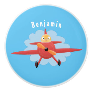 Pomo De Cerámica Ilustracion de personalizado de avión rojo que vue