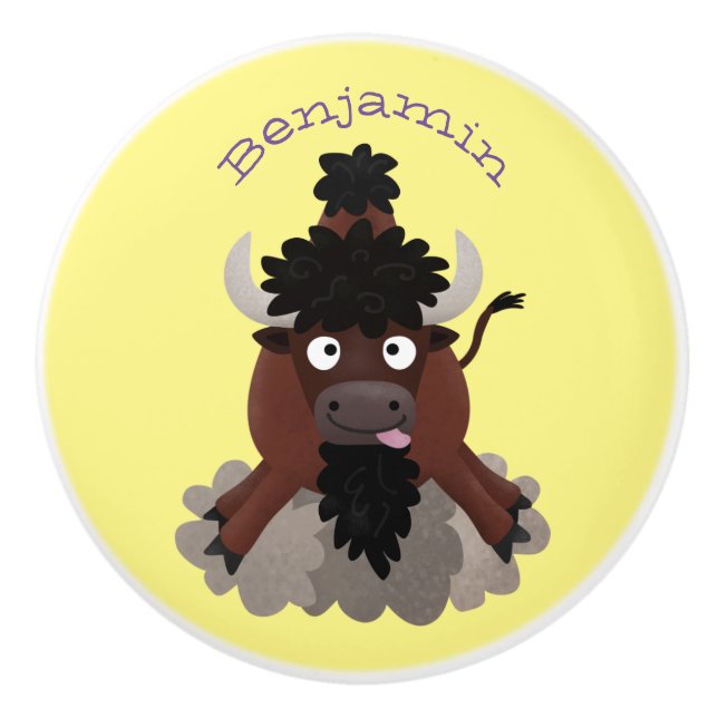 Pomo De Cerámica Ilustracion de personalizado de bisontes búfalos d (Anverso)