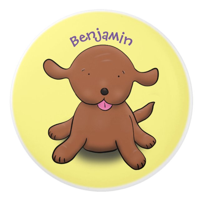 Pomo De Cerámica Ilustracion de personalizado de cachorro alegre (Anverso)