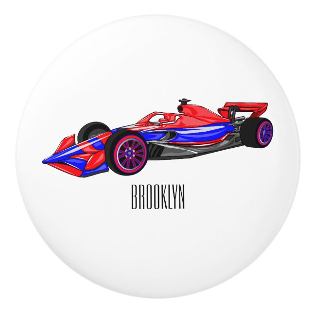 Pomo De Cerámica Ilustracion de personalizado de coches de carreras (Anverso)