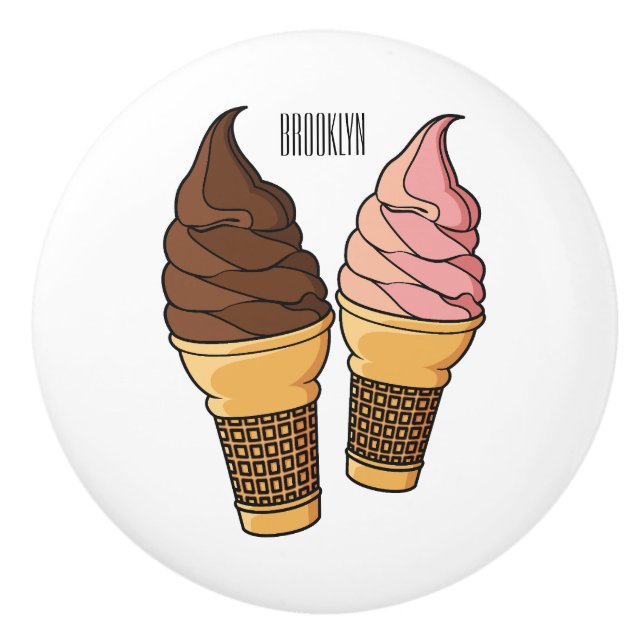 Pomo De Cerámica Ilustracion de personalizado de helado de cono (Anverso)