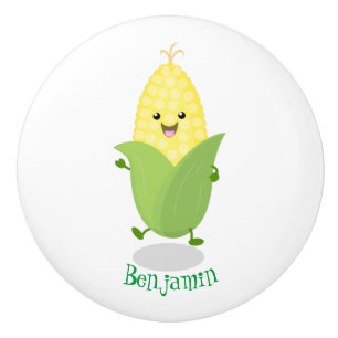 Pomo De Cerámica Ilustracion de personalizado de maíz feliz