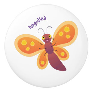 Pomo De Cerámica Ilustracion de personalizado de mariposa naranja f