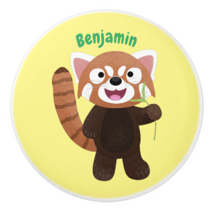 Pomo De Cerámica Ilustracion de personalizado de panda rojo