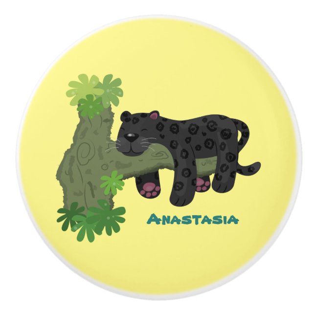 Pomo De Cerámica Ilustracion de personalizado de pantera negra de j (Anverso)