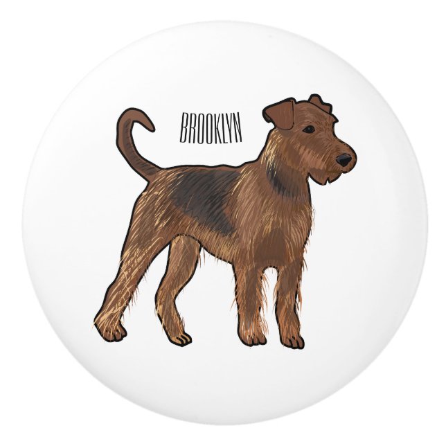 Pomo De Cerámica Ilustracion de personalizado de perro Airedale ter (Anverso)