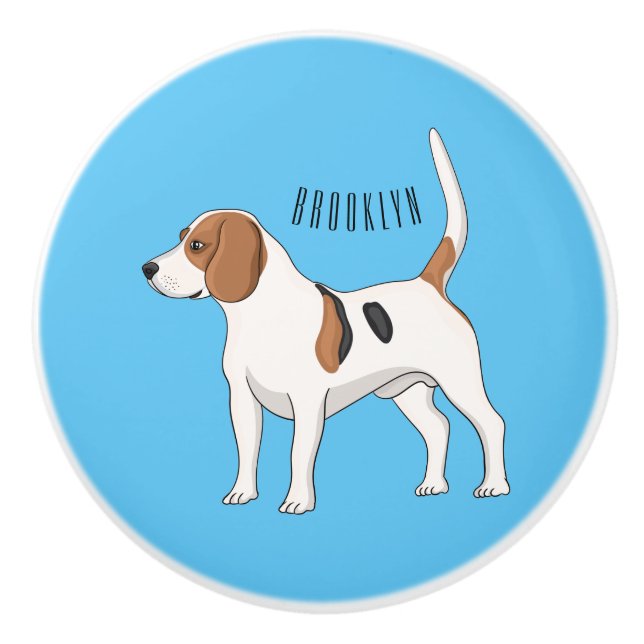 Pomo De Cerámica Ilustracion de personalizado de perro Beagle (Anverso)