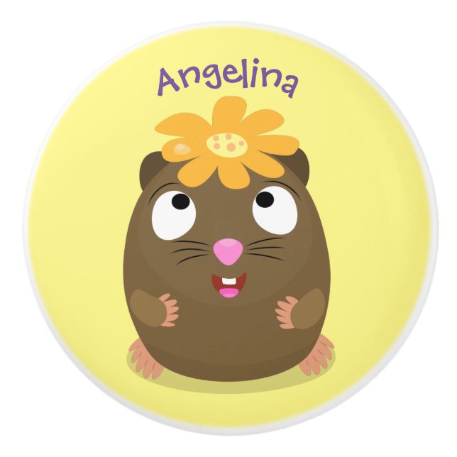 Pomo De Cerámica Ilustracion de personalizado feliz de conejillo de (Anverso)