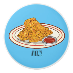 Pomo De Cerámica Ilustracion de pollo frito personalizado