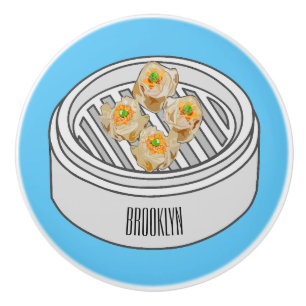 Pomo De Cerámica Ilustracion de Shumai dim sum personalizado