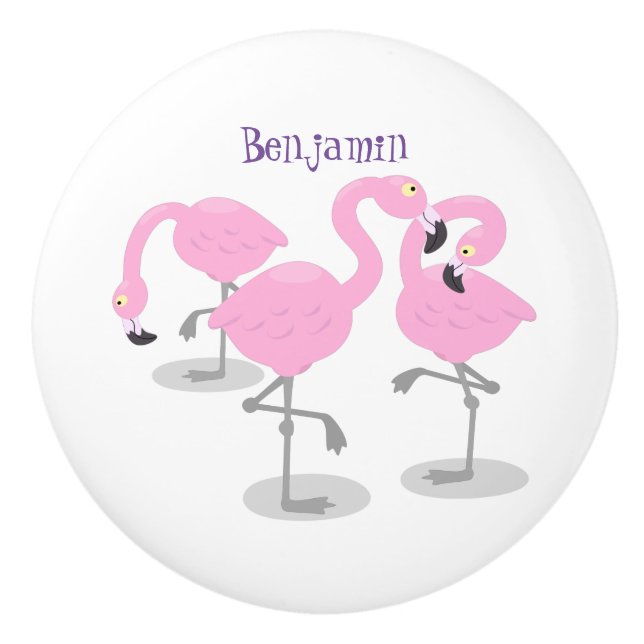Pomo De Cerámica Ilustracion de trío de flamingo rosado (Anverso)