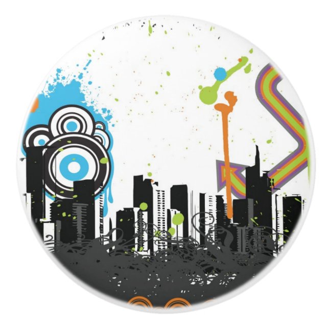 Pomo De Cerámica Ilustracion de un paisaje urbano sucio (Anverso)