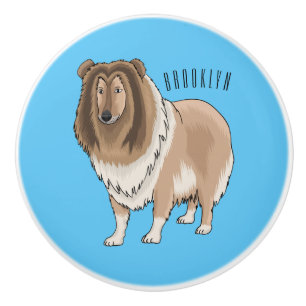 Pomo De Cerámica Ilustracion del personalizado del perro del collie